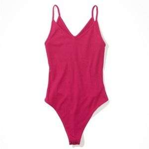 American Eagle v-neck thong bodysuit pink size small